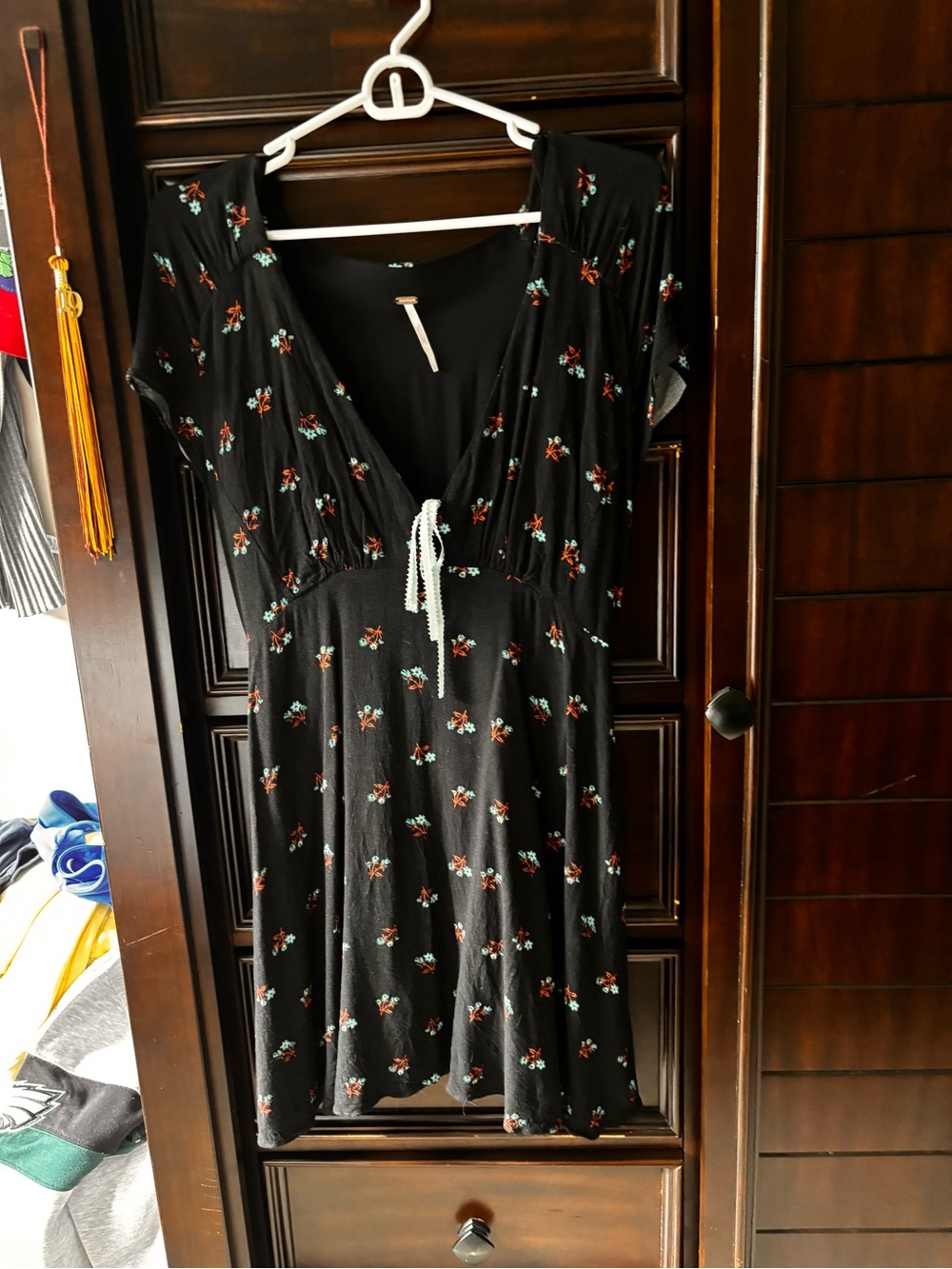 Free People Black Floral Tie-Front V-Neck Dress